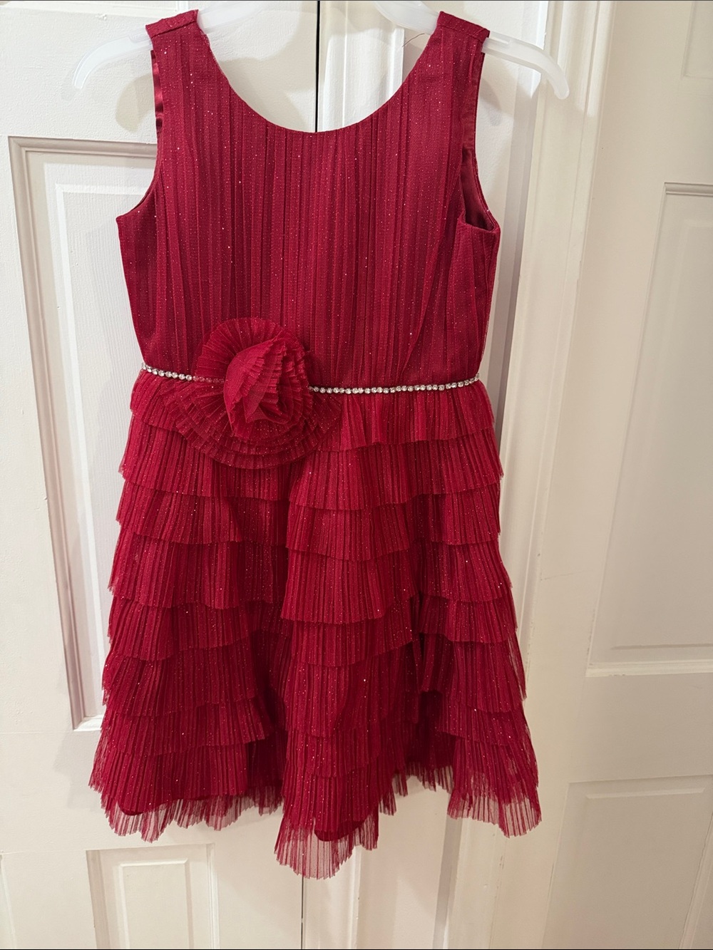 Red Sparkle Tiered Flower-Accent Girls Party Dress
